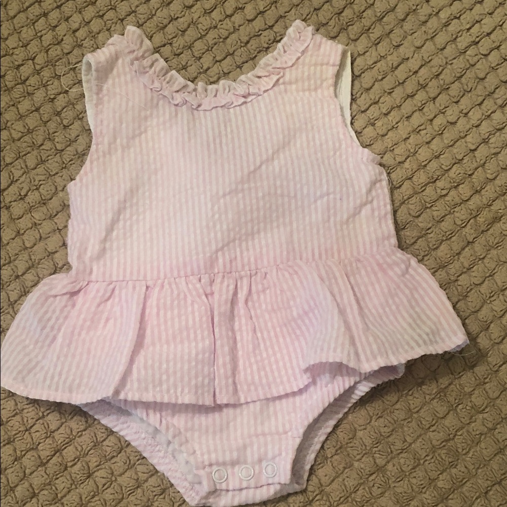 Paty Pink Striped Ruffle Baby Onesie